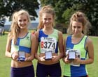 From left to right: Jessica Parsons, Katie Gerrard and Clare Pettitt (Vale Royal) winners of the under-17 womens Northern Cross Country Relays, Graves Park, Sheffield.